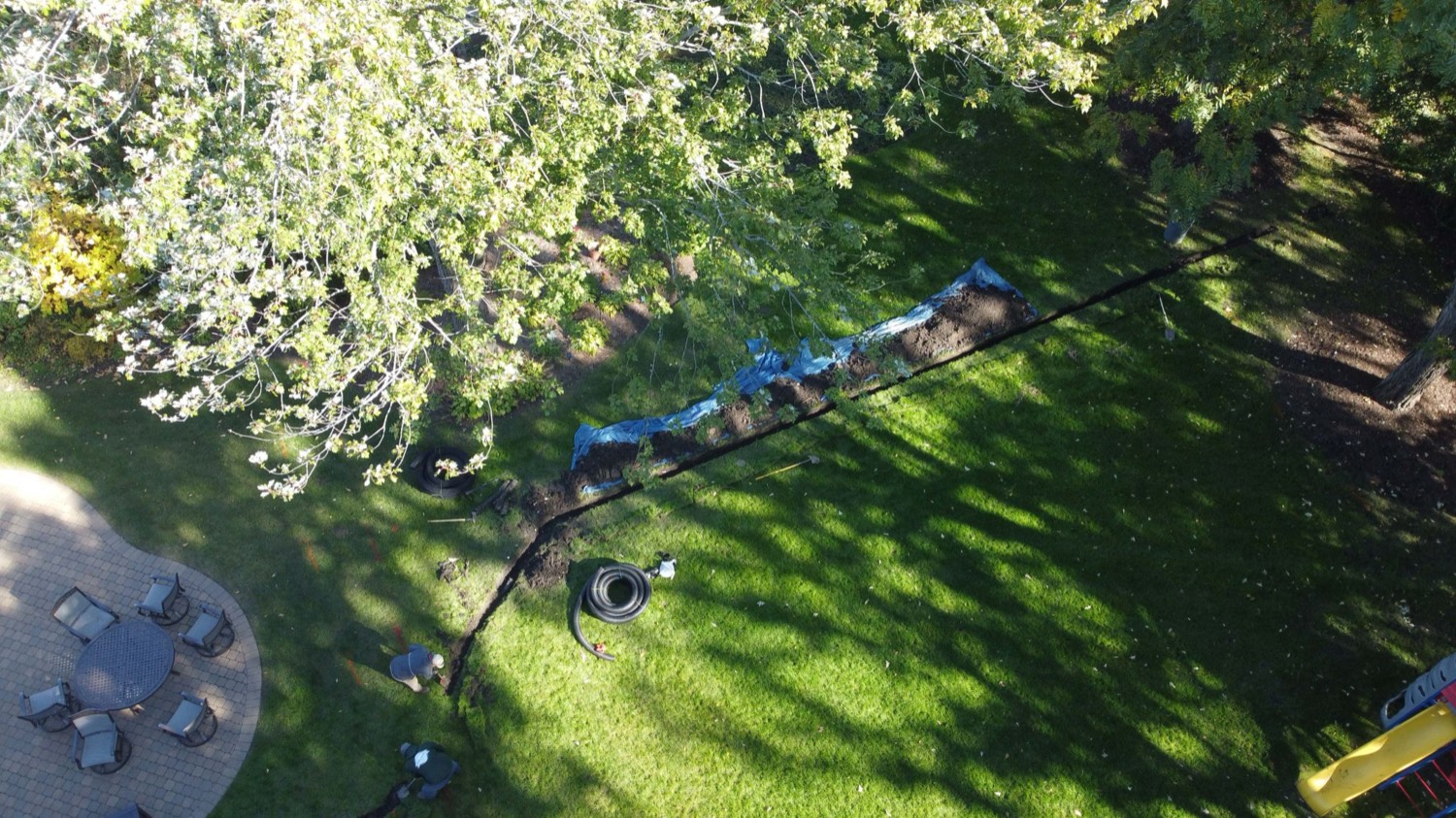 Yard drainage and regrading project in Downers Grove